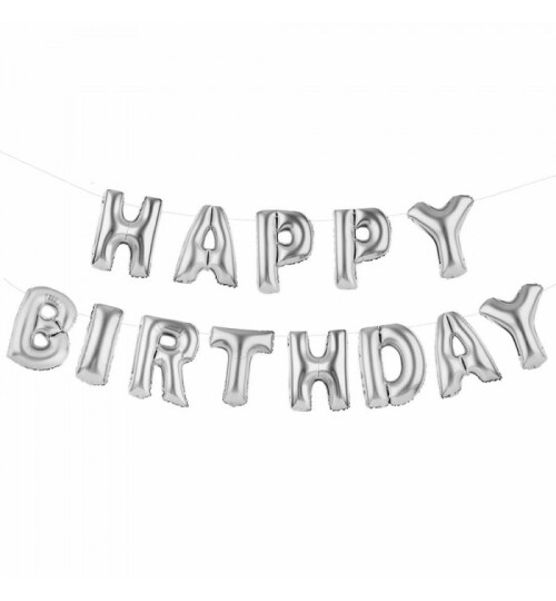 Фолиеви балони букви Happy Birthday сребърни
