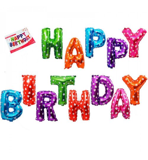 Фолиеви балони букви Happy Birthday -  разноцветни