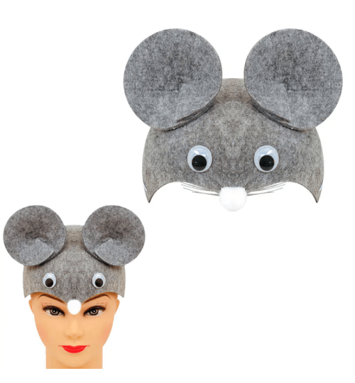 Карнавална шапка мишка сива