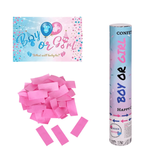 Конфети с въздух под налягане BOY or GIRL - розови ленти