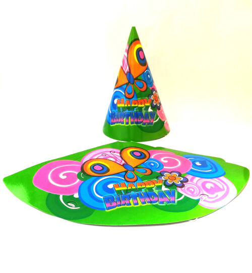Парти шапка с пеперуда - Happy Birthday - 16 см.