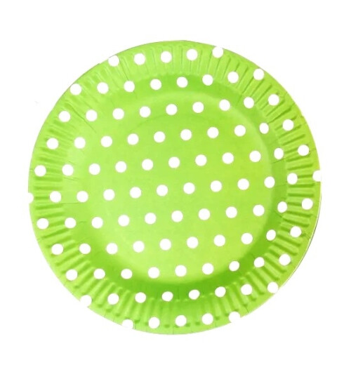 Парти чинии зелени на бели точки - 18 см