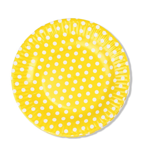 Парти чинии жълти на бели точки - 18 см