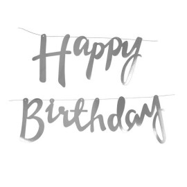 Парти надпис Happy Birthday сребърен