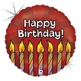 Балон Happy Birthday червен със свещички 