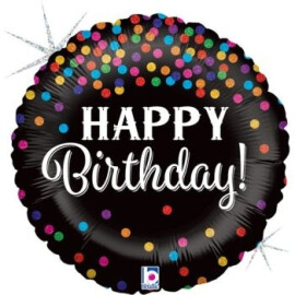 Балон Happy Birthday черен с конфети