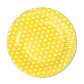 Парти чинии жълти на бели точки - 18 см